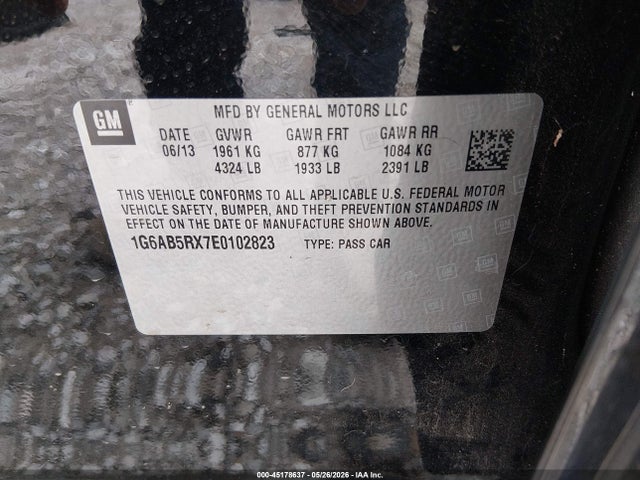 45178637 :رقم المزاد ، 1G6AB5RX7E0102823 vin ، 2014 Cadillac Ats Luxury مزاد بيع