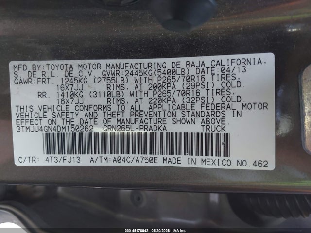 Aukcja sprzedaży 2013 Toyota Tacoma Prerunner V6, vin: 3TMJU4GN4DM150262, numer aukcji: 45178642