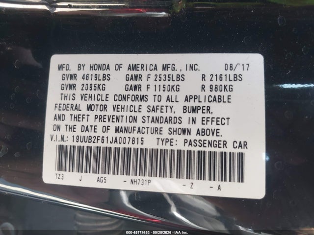 Acura Tlx Tech A-spec Pkgs 2018 19UUB2F61JA007815 Image 9