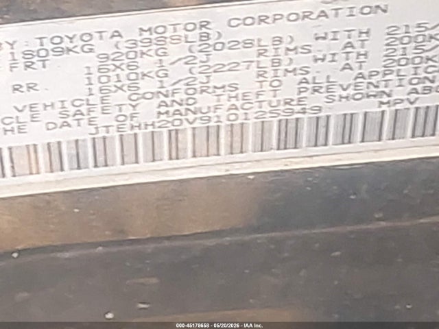 Aukcja sprzedaży 2001 Toyota Rav4, vin: JTEHH20V910125949, numer aukcji: 45178658