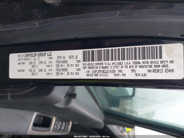 2012 Jeep Liberty Limited Jet Edition მანქანა იყიდება აუქციონზე, vin: 1C4PJMFK8CW214599, აუქციონის ნომერი: 45178661