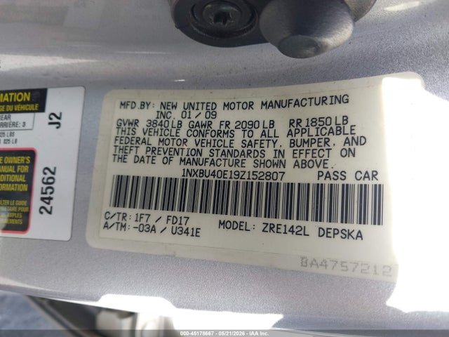 Продажа на аукционе авто 2009 Toyota Corolla S, vin: 1NXBU40E19Z152807, номер лота: 45178667