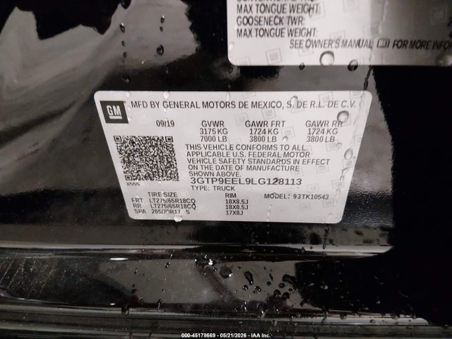 3GTP9EEL9LG128113 GMC Sierra 1500 4wd Short Box At4