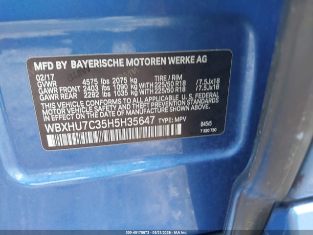 Продаж на аукціоні авто 2017 Bmw X1 Sdrive28i, vin: WBXHU7C35H5H35647, номер лоту: 45178673