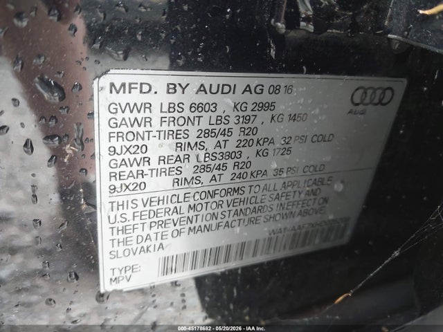 Продажа на аукционе авто 2017 Audi Q7 3.0t Premium, vin: WA1VAAF7XHD025208, номер лота: 45178682