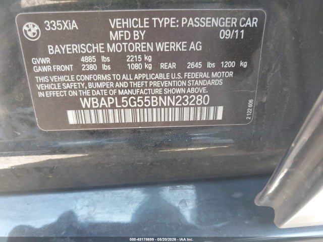 Продажа на аукционе авто 2011 Bmw 335i Xdrive, vin: WBAPL5G55BNN23280, номер лота: 45178699