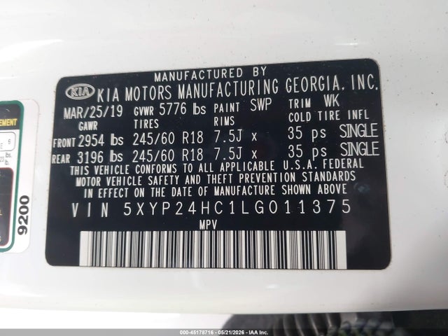 Продажа на аукционе авто 2020 Kia Telluride Lx, vin: 5XYP24HC1LG011375, номер лота: 45178716