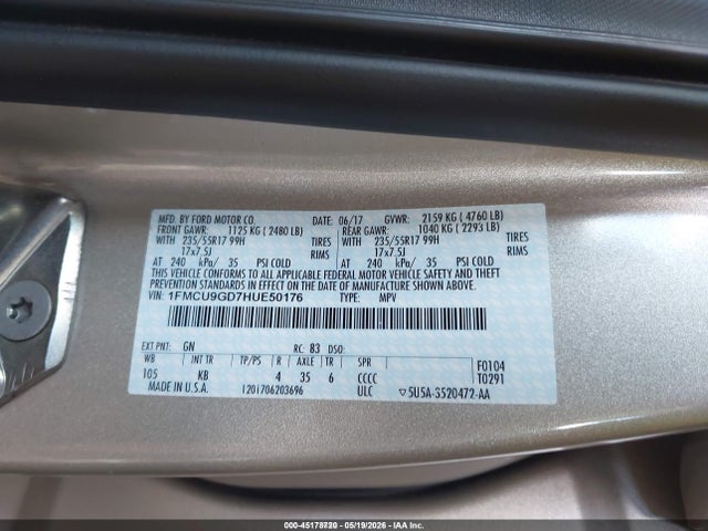 Aukcja sprzedaży 2017 Ford Escape Se, vin: 1FMCU9GD7HUE50176, numer aukcji: 45178720