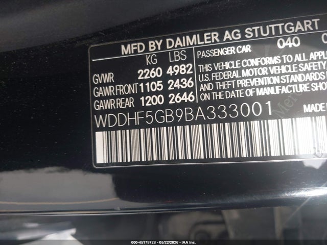 45178728 :رقم المزاد ، WDDHF5GB9BA333001 vin ، 2011 Mercedes-benz E 350 مزاد بيع