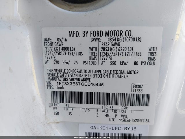 Aukcja sprzedaży 2016 Ford F-350 Xl, vin: 1FT8X3B67GED16445, numer aukcji: 45178751