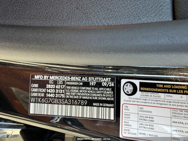 Aukcja sprzedaży 2025 Mercedes-benz S 580 4matic, vin: W1K6G7GB3SA316789, numer aukcji: 45178771