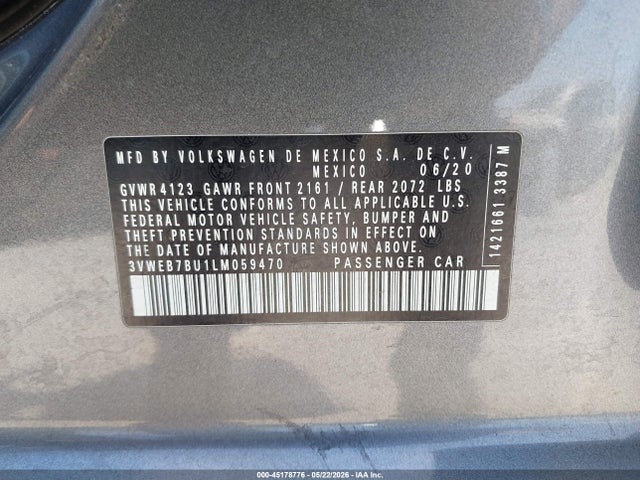 Продаж на аукціоні авто 2020 Volkswagen Jetta 1.4t Sel, vin: 3VWEB7BU1LM059470, номер лоту: 45178776
