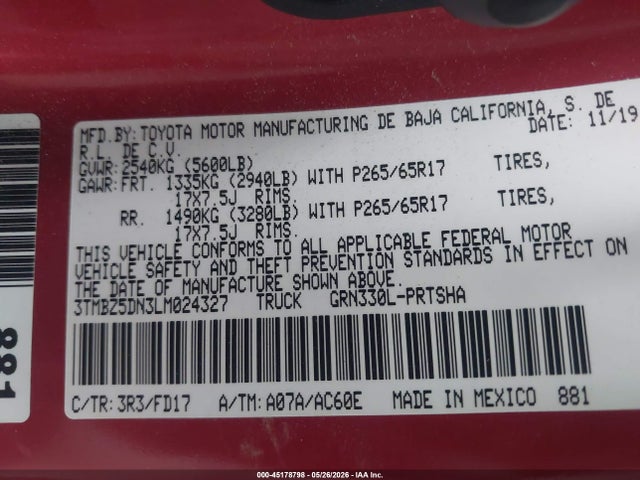 3TMBZ5DN3LM024327 Toyota Tacoma Trd Sport