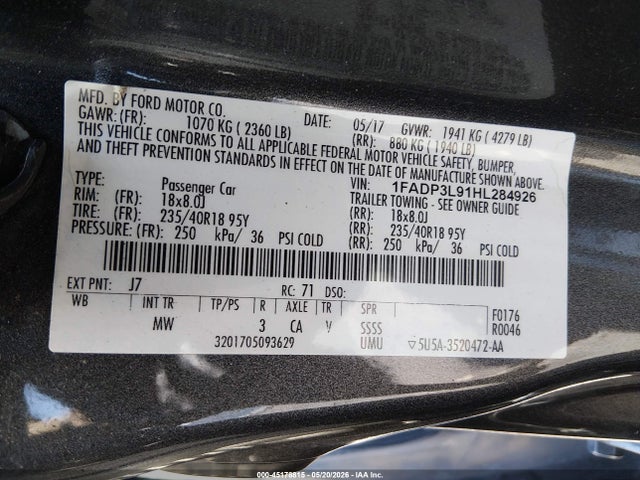Продажа на аукционе авто 2017 Ford Focus St, vin: 1FADP3L91HL284926, номер лота: 45178815