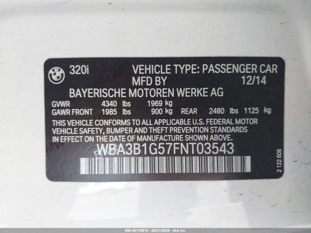 WBA3B1G57FNT03543 BMW 320i