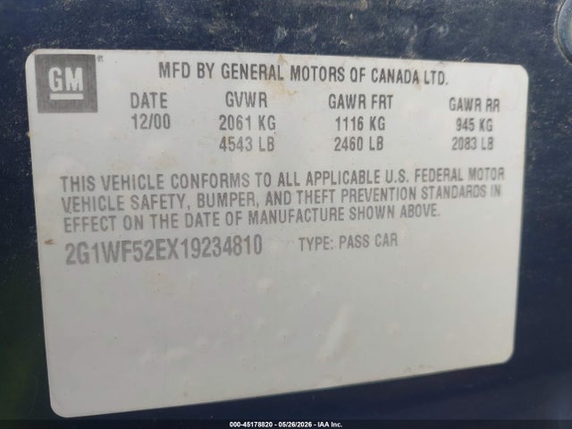 Продаж на аукціоні авто 2001 Chevrolet Impala, vin: 2G1WF52EX19234810, номер лоту: 45178820