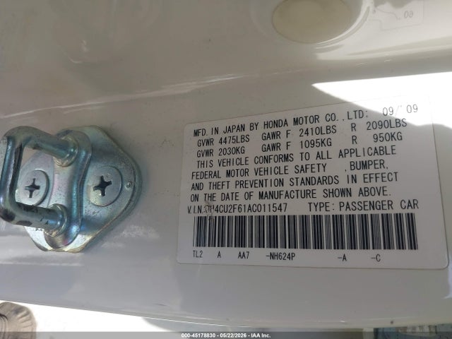 Aukcja sprzedaży 2010 Acura Tsx 2.4, vin: JH4CU2F61AC011547, numer aukcji: 45178830