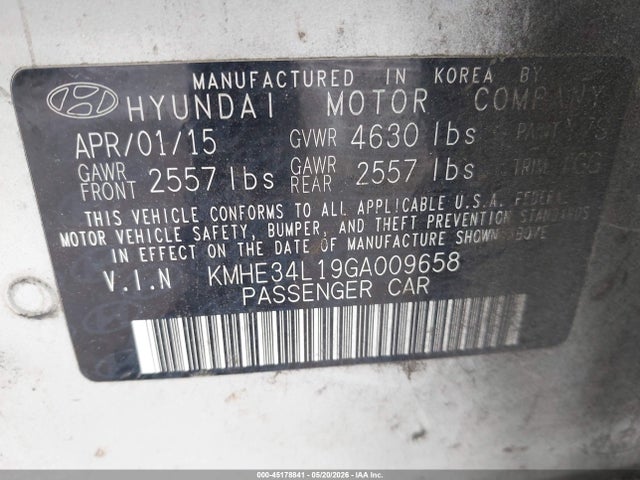 Продаж на аукціоні авто 2016 Hyundai Sonata Hybrid Limited, vin: KMHE34L19GA009658, номер лоту: 45178841