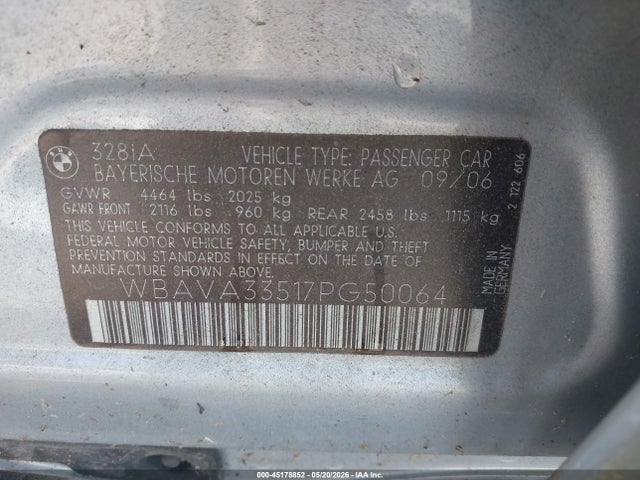 Продаж на аукціоні авто 2007 Bmw 328i, vin: WBAVA33517PG50064, номер лоту: 45178852