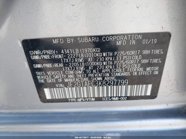 Продаж на аукціоні авто 2019 Subaru Crosstrek 2.0i Premium, vin: JF2GTAEC3K8297799, номер лоту: 45178877