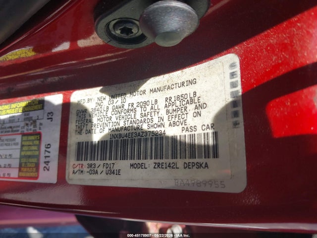 Aukcja sprzedaży 2010 Toyota Corolla S, vin: 1NXBU4EE3AZ375234, numer aukcji: 45178907