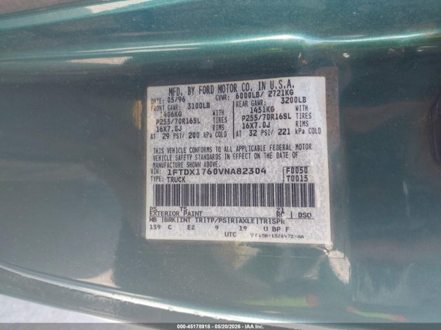 Aukcja sprzedaży 1997 Ford F-150 Lariat/standard/xl/xlt, vin: 1FTDX1760VNA82304, numer aukcji: 45178918