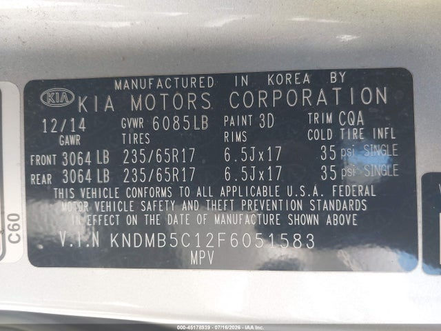 KIA SEDONA LX 2015 KNDMB5C12F6051583 Image 9