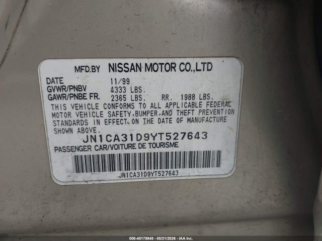 Продаж на аукціоні авто 2000 Nissan Maxima Gle/gxe/se, vin: JN1CA31D9YT527643, номер лоту: 45178948