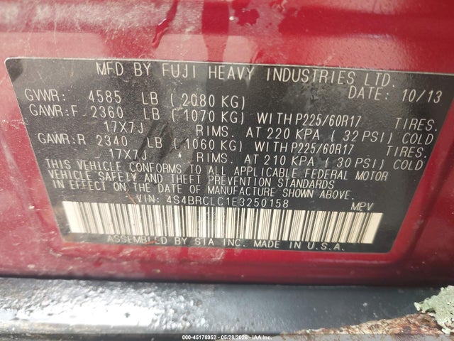 Продаж на аукціоні авто 2014 Subaru Outback 2.5i Limited, vin: 4S4BRCLC1E3250158, номер лоту: 45178952