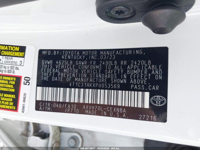 4T1C31AKXPU053569 Toyota Camry Le Hybrid