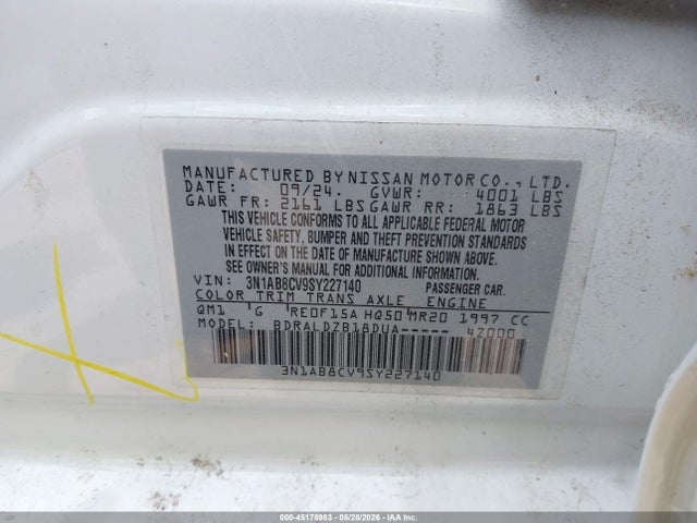 Продаж на аукціоні авто 2025 Nissan Sentra Sv, vin: 3N1AB8CV9SY227140, номер лоту: 45178983