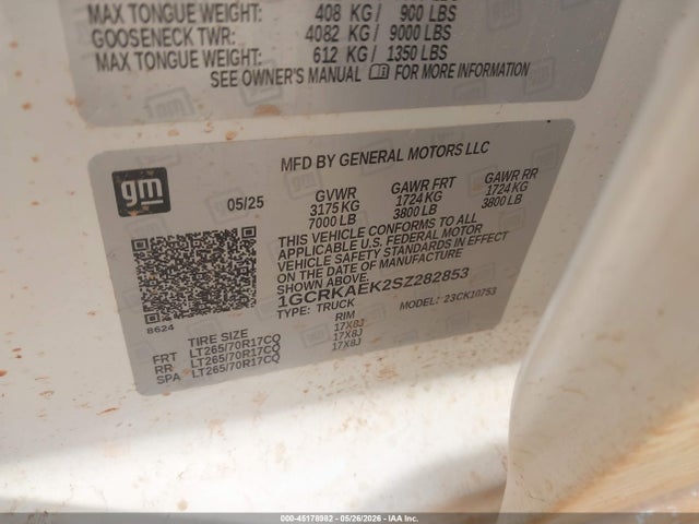 45178982 :رقم المزاد ، 1GCRKAEK2SZ282853 vin ، 2025 Chevrolet Silverado 1500 4wd  Standard Bed Wt مزاد بيع