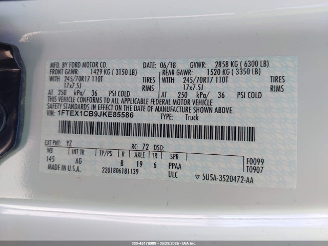 1FTEX1CB9JKE85586 Ford F-150 Xl