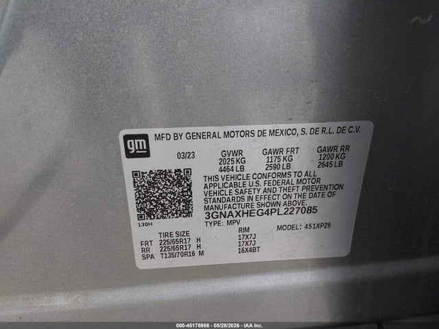 Aukcja sprzedaży 2023 Chevrolet Equinox Fwd Ls, vin: 3GNAXHEG4PL227085, numer aukcji: 45178986
