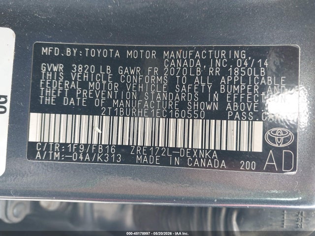Продажа на аукционе авто 2014 Toyota Corolla Le, vin: 2T1BURHE1EC160550, номер лота: 45178997