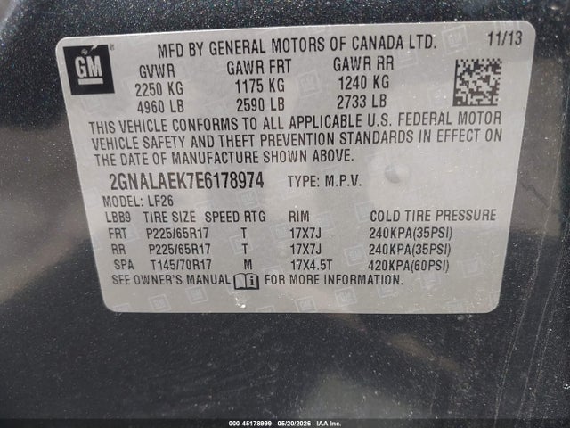Продажа на аукционе авто 2014 Chevrolet Equinox Ls, vin: 2GNALAEK7E6178974, номер лота: 45178999