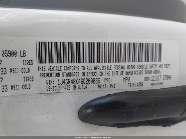 Aukcja sprzedaży 2006 Jeep Grand Cherokee Laredo, vin: 1J4GR48K46C200835, numer aukcji: 45179041