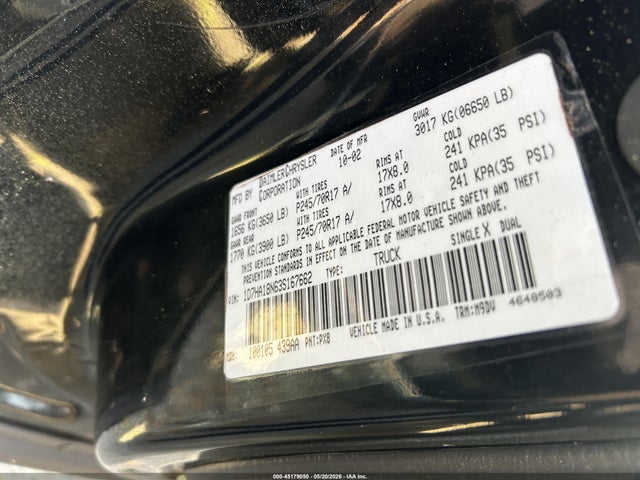 Продаж на аукціоні авто 2003 Dodge Ram 1500 Slt/laramie/st, vin: 1D7HA18N63S167662, номер лоту: 45179050