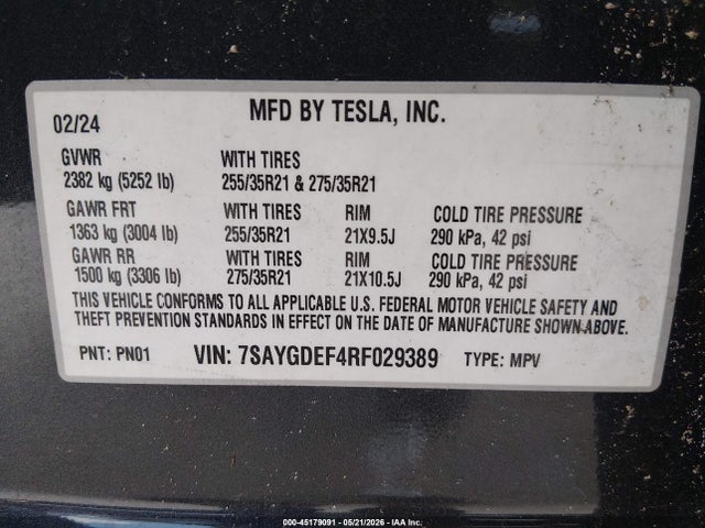 Продажа на аукционе авто 2024 Tesla Model Y Performance Dual Motor All-wheel Drive, vin: 7SAYGDEF4RF029389, номер лота: 45179091