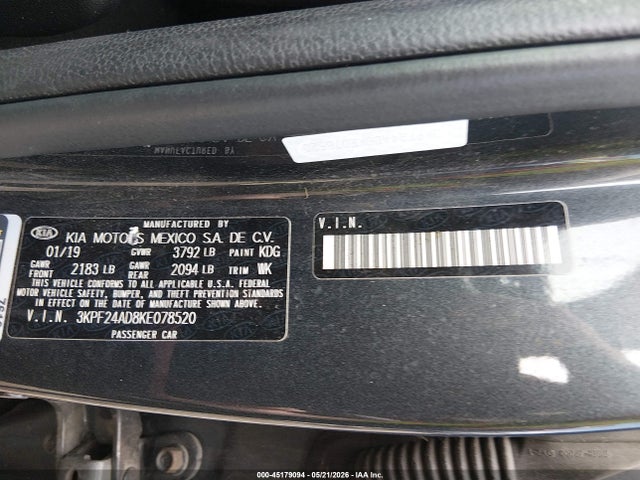 2019 Kia Forte Lxs მანქანა იყიდება აუქციონზე, vin: 3KPF24AD8KE078520, აუქციონის ნომერი: 45179094