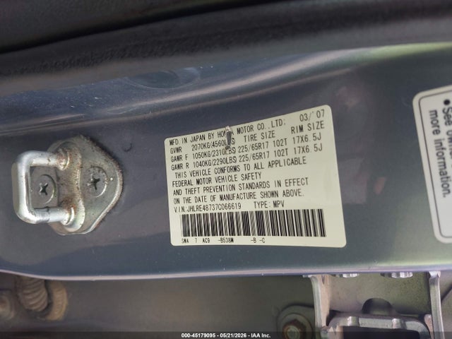 Aukcja sprzedaży 2007 Honda Cr-v Ex-l, vin: JHLRE48737C066619, numer aukcji: 45179095