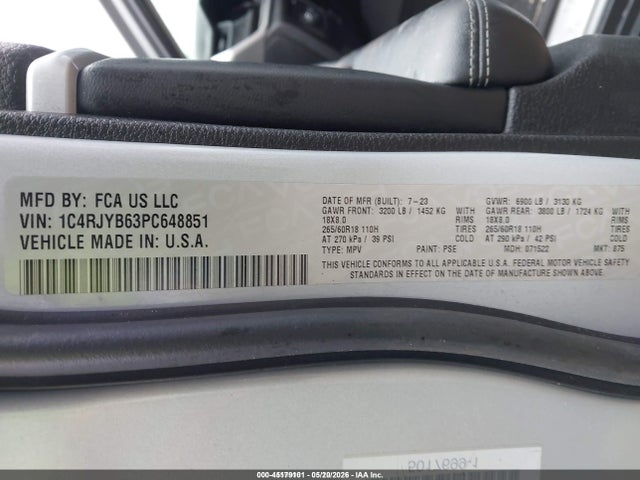 45179101 :رقم المزاد ، 1C4RJYB63PC648851 vin ، 2023 Jeep Grand Cherokee 4xe مزاد بيع