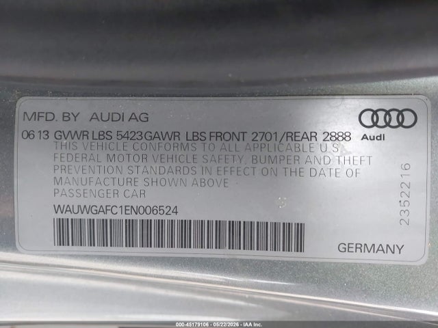 45179106 :رقم المزاد ، WAUWGAFC1EN006524 vin ، 2014 Audi A7 3.0t Premium Plus مزاد بيع