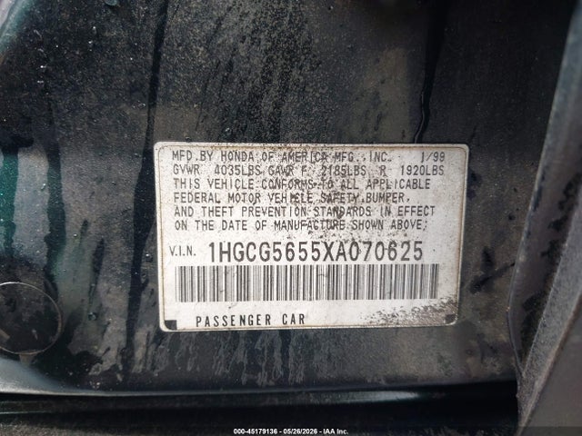 Aukcja sprzedaży 1999 Honda Accord Ex, vin: 1HGCG5655XA070625, numer aukcji: 45179136