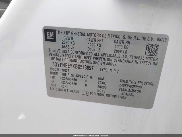 Aukcja sprzedaży 2011 Cadillac Srx Performance Collection, vin: 3GYFNEEYXBS513897, numer aukcji: 45179147