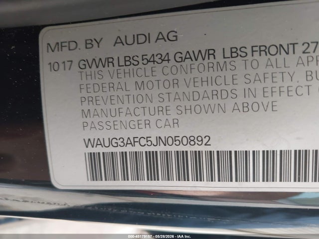 Продажа на аукционе авто 2018 Audi A6 Premium Plus, vin: WAUG3AFC5JN050892, номер лота: 45179157