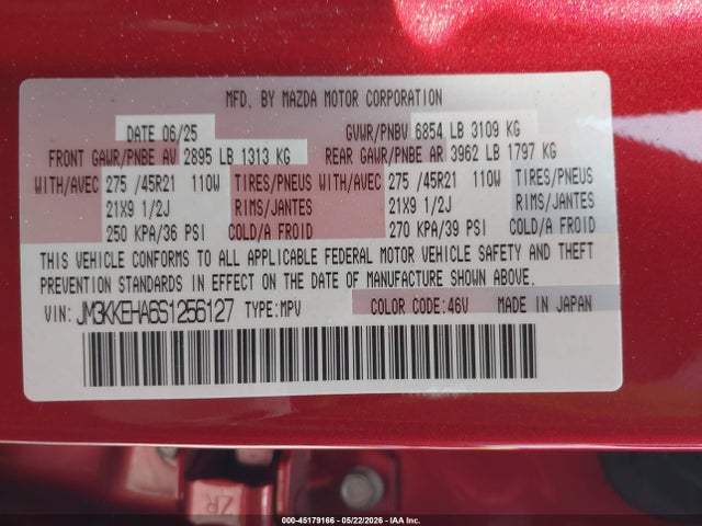 Aukcja sprzedaży 2025 Mazda Cx-90 Phev Premium Plus Package, vin: JM3KKEHA6S1256127, numer aukcji: 45179166