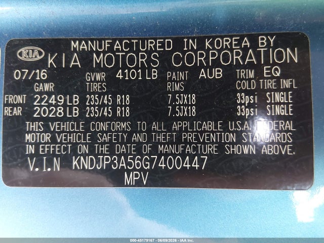 Auction sale of the 2016 Kia Soul +, vin: KNDJP3A56G7400447, lot number: 45179167
