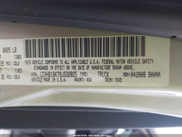 45179194 :رقم المزاد ، 1D3HB16K79J532825 vin ، 2009 Dodge Ram 1500 St مزاد بيع