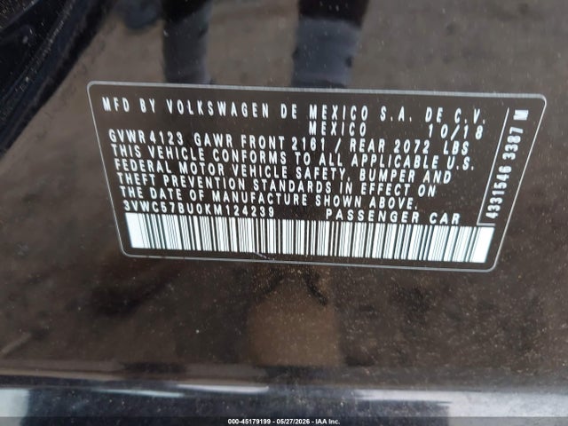Aukcja sprzedaży 2019 Volkswagen Jetta 1.4t R-line/1.4t S/1.4t Se, vin: 3VWC57BU0KM124239, numer aukcji: 45179199
